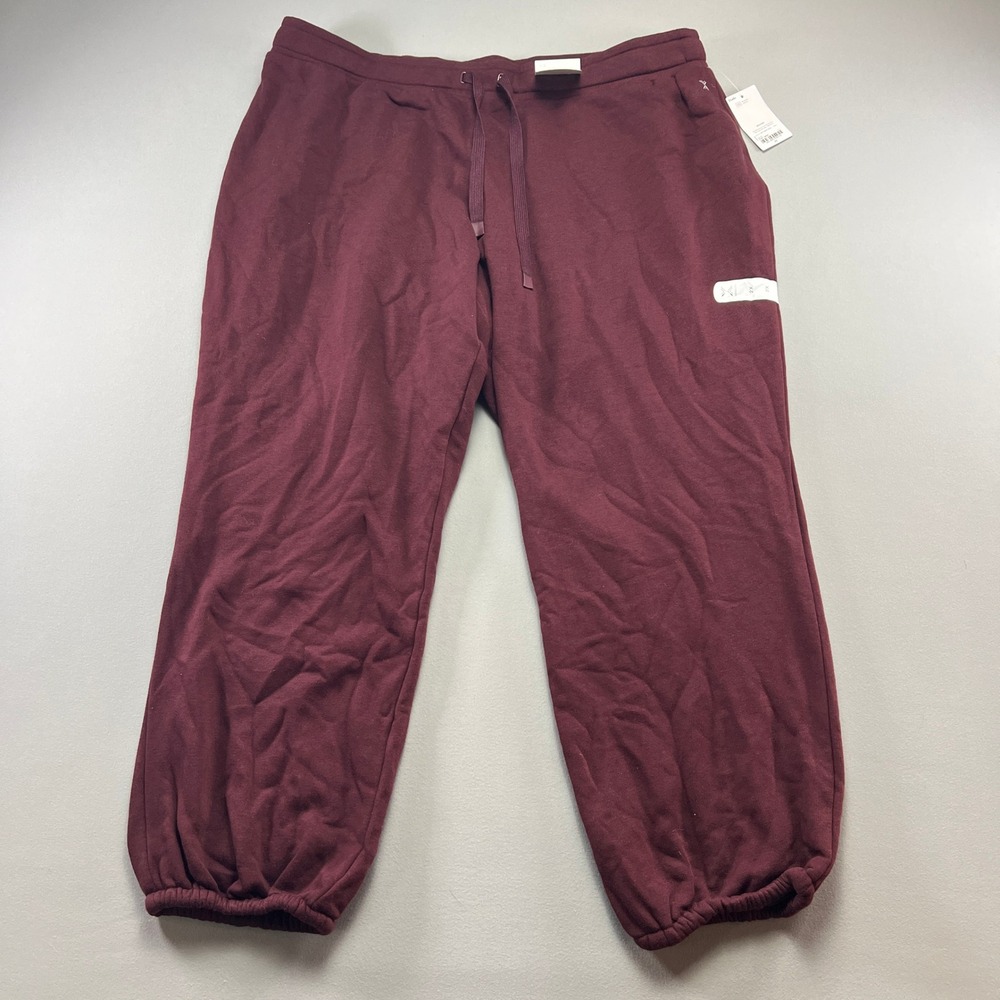 Xersion Sweat Jogger Pants Womens 2X Port Wine Fleece Lined Cotton High Rise